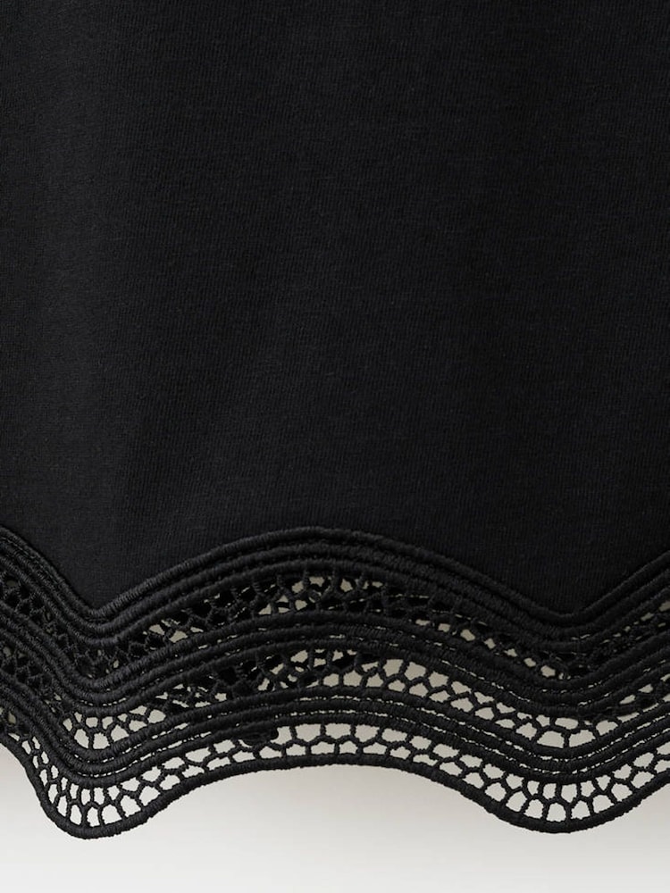 Mango Black Scallop Hem Broderie T-Shirt - Image 6 of 6