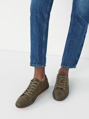 Khaki Green/Coral Lace Up Baseball Trainers - Image 1 of 7