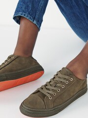 Khaki Green/Coral Lace Up Baseball Trainers - Image 3 of 7