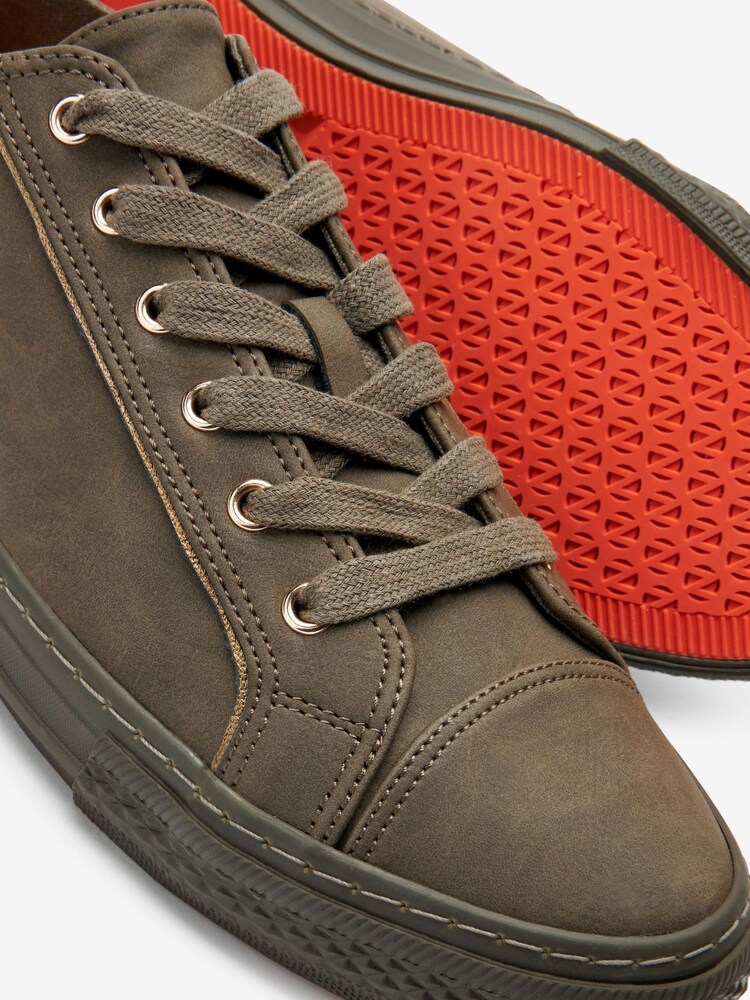 Khaki Green/Coral Lace Up Baseball Trainers - Image 7 of 7