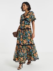 Simply Be Maxi-jurk met korte mouwen, kanten details en ladderrand - Afbeelding 1 van 4