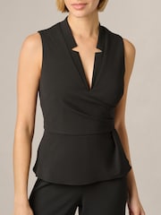 Adrianna Papell Black Crepe Peplum Jumpsuit - Image 4 of 5
