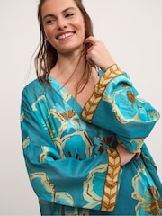 Monsoon Blue Yasmin Floral Print Midi Kaftan - Image 3 of 3