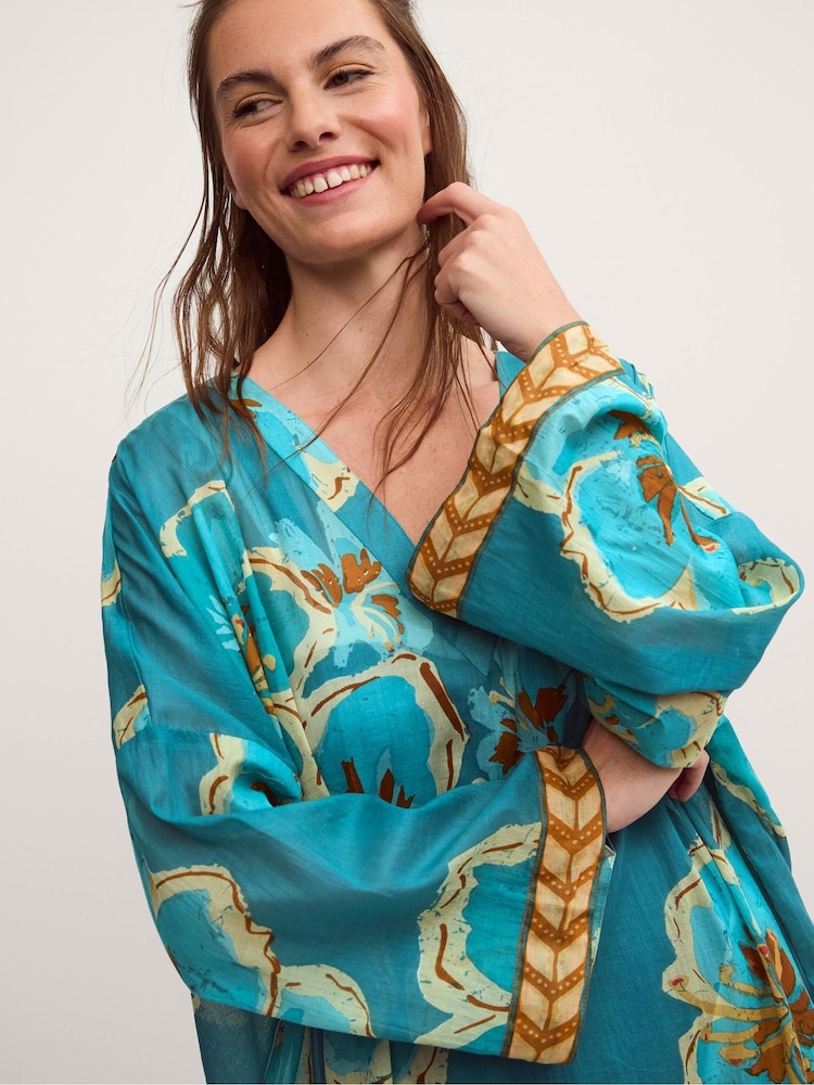 Monsoon Blue Yasmin Floral Print Midi Kaftan - Image 3 of 3 Monsoon Blue Yasmin Floral Print Midi Kaftan - Image 3 of 3