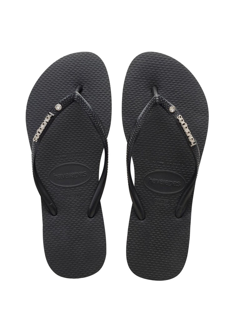 Havaianas Slim Metal Logo & Crystal Flip Flops - Image 1 of 5