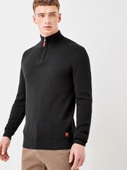 Black Cotton Premium Zip Neck Jumper - Image 1 of 6