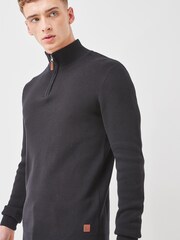 Black Cotton Premium Zip Neck Jumper - Image 3 of 6