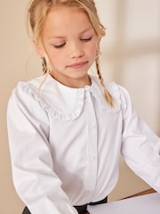 White Cotton Stretch Pretty Collar Long Sleeve School Blouse (3-14yrs) - Image 1 of 6
