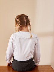 White Cotton Stretch Pretty Collar Long Sleeve School Blouse (3-14yrs) - Image 2 of 6