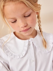 White Cotton Stretch Pretty Collar Long Sleeve School Blouse (3-14yrs) - Image 3 of 6