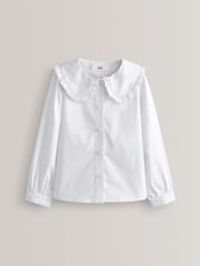 White Cotton Stretch Pretty Collar Long Sleeve School Blouse (3-14yrs) - Image 5 of 6