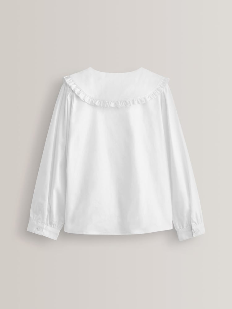White Cotton Stretch Pretty Collar Long Sleeve School Blouse (3-14yrs) - Image 6 of 6