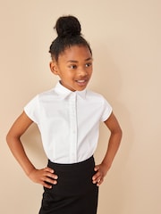White Touch Fastening Cotton Rich Stretch Short Sleeve School Shirt (3-17yrs) - Image 1 of 9