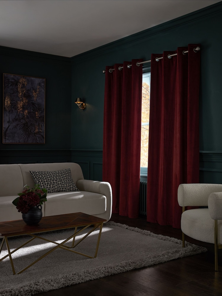 Red Burgundy Matte Velvet Blackout/Thermal Curtains - Image 3 of 7