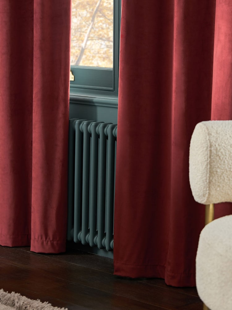 Red Burgundy Matte Velvet Blackout/Thermal Curtains - Image 6 of 7