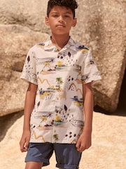 Ecru Cream Beach Print Short Sleeve Shirt (3-16yrs) - Image 1 of 6