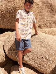 Ecru Cream Beach Print Short Sleeve Shirt (3-16yrs) - Image 2 of 6