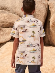Ecru Cream Beach Print Short Sleeve Shirt (3-16yrs) - Image 3 of 6