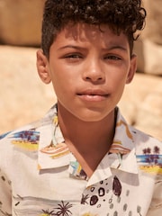 Ecru Cream Beach Print Short Sleeve Shirt (3-16yrs) - Image 4 of 6