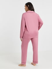 Simply Be Pink Contrast Piping Revere Pyjamas Set - Image 2 of 4