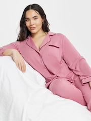 Simply Be Pink Contrast Piping Revere Pyjamas Set - Image 3 of 4