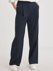 JD Williams Blue Deep Pleated Wide Leg Trousers - Image 1 of 4