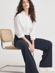 JD Williams Blue Deep Pleated Wide Leg Trousers - Image 2 of 4
