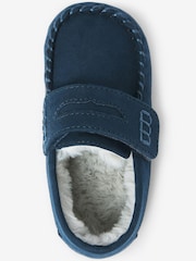 Navy Recycled Faux Fur Lined Moccasin Slippers - Image 5 of 6