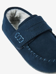 Navy Recycled Faux Fur Lined Moccasin Slippers - Image 6 of 6