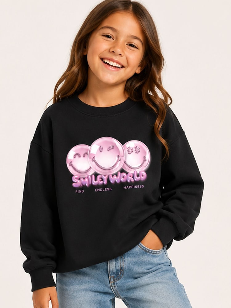 Brand Threads Black Sweatshirt with Iconic Face Print - Image 1 of 5 Brand Threads Black Sweatshirt with Iconic Face Print - Image 1 of 5