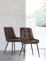 Set of 2 Monza Faux Leather Peppercorn Brown Cole Non Arm Dining Chairs - Image 1 of 7