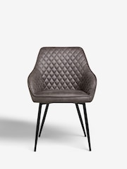 Set of 2 Monza Faux Leather Peppercorn Brown Hamilton Black Leg Quilted Dining Chairs - Image 2 of 6