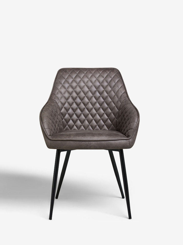 Set of 2 Monza Faux Leather Peppercorn Brown Hamilton Black Leg Quilted Dining Chairs - Image 2 of 6