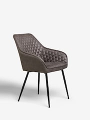 Set of 2 Monza Faux Leather Peppercorn Brown Hamilton Black Leg Quilted Dining Chairs - Image 3 of 6