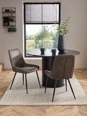 Set of 2 Monza Faux Leather Peppercorn Brown Hamilton Black Leg Quilted Dining Chairs - Image 1 of 5