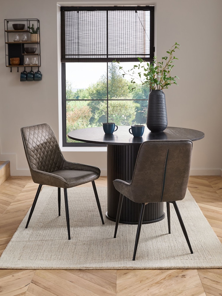 Set of 2 Monza Faux Leather Peppercorn Brown Hamilton Black Leg Quilted Dining Chairs - Image 1 of 5