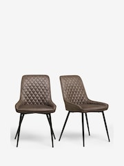 Set of 2 Monza Faux Leather Peppercorn Brown Hamilton Black Leg Quilted Dining Chairs - Image 3 of 5