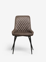 Set of 2 Monza Faux Leather Peppercorn Brown Hamilton Black Leg Quilted Dining Chairs - Image 4 of 5