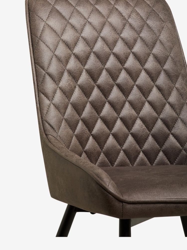 Set of 2 Monza Faux Leather Peppercorn Brown Hamilton Black Leg Quilted Dining Chairs - Image 5 of 5