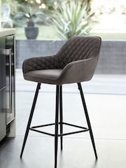 Monza Faux Leather Peppercorn Brown Hamilton Fixed Height Quilted Kitchen Bar Stool - Image 1 of 8