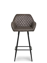 Monza Faux Leather Peppercorn Brown Hamilton Fixed Height Quilted Kitchen Bar Stool - Image 2 of 8