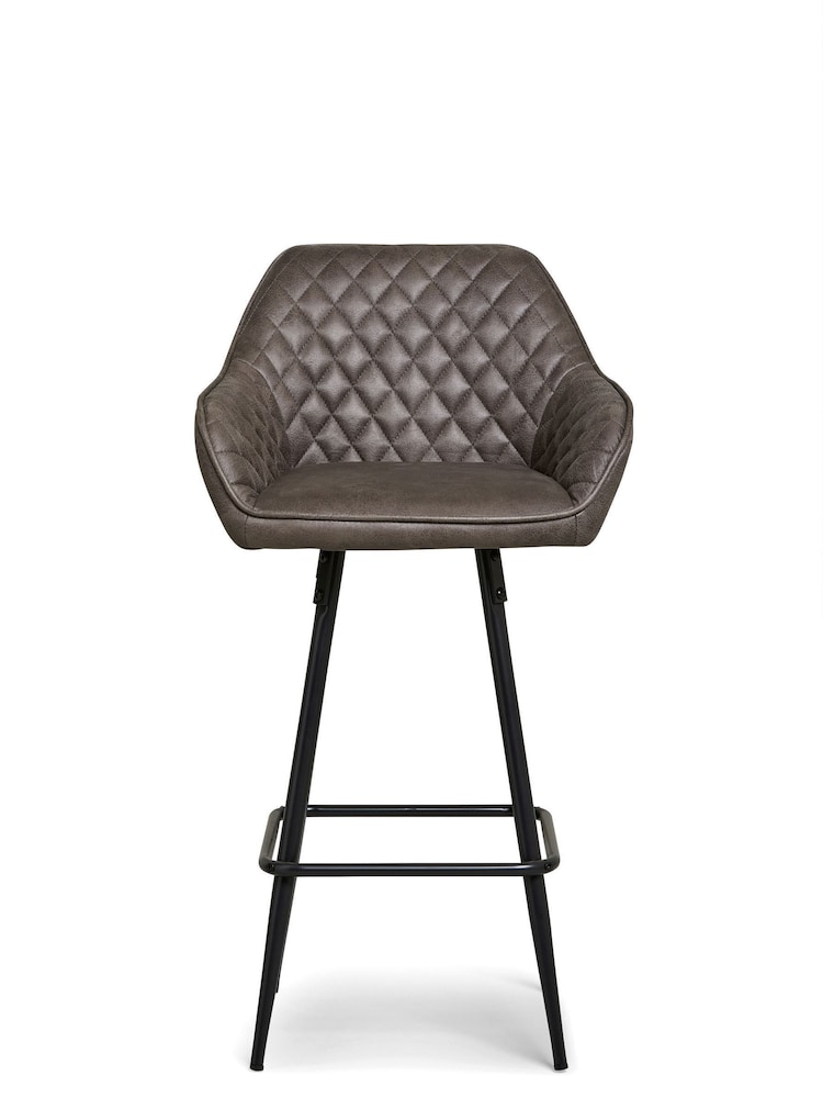 Monza Faux Leather Peppercorn Brown Hamilton Fixed Height Quilted Kitchen Bar Stool - Image 2 of 8