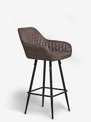 Monza Faux Leather Peppercorn Brown Hamilton Fixed Height Quilted Kitchen Bar Stool - Image 3 of 8