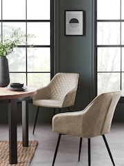 Set of 2 Monza Faux Leather Mink Natural Hamilton Black Leg Quilted Dining Chairs - Image 1 of 3