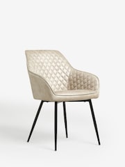 Set of 2 Monza Faux Leather Mink Natural Hamilton Black Leg Quilted Dining Chairs - Image 3 of 3