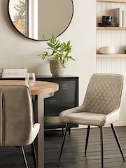 Set of 2 Monza Faux Leather Mink Natural Hamilton Black Leg Quilted Dining Chairs - Image 1 of 7