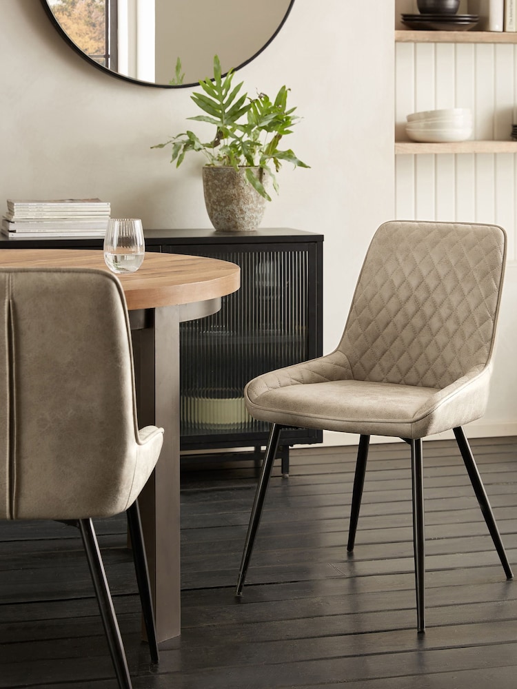 Set of 2 Monza Faux Leather Mink Natural Hamilton Black Leg Quilted Dining Chairs - Image 1 of 7