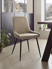 Set of 2 Monza Faux Leather Mink Natural Hamilton Black Leg Quilted Dining Chairs - Image 2 of 7