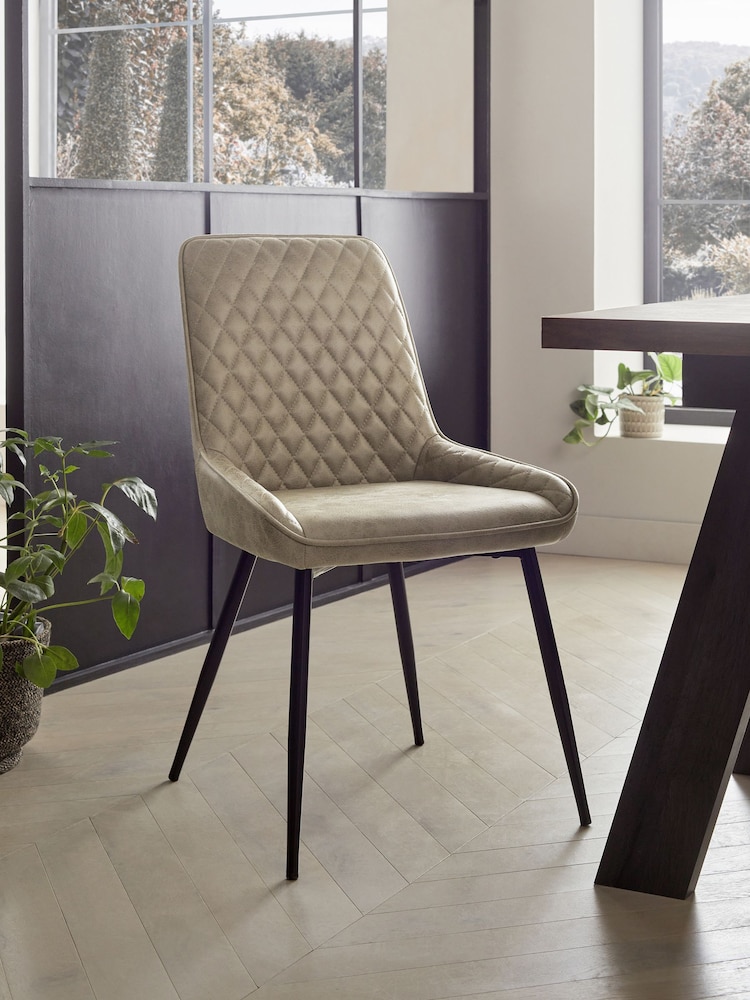 Set of 2 Monza Faux Leather Mink Natural Hamilton Black Leg Quilted Dining Chairs - Image 2 of 7