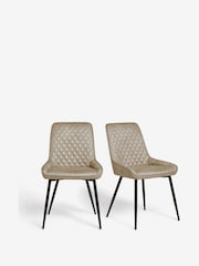Set of 2 Monza Faux Leather Mink Natural Hamilton Black Leg Quilted Dining Chairs - Image 3 of 7